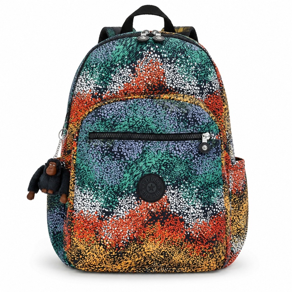 Kipling 15" Laptop Multicolor Mosaic Print Nylon Backpack Monkey Keychain Bag